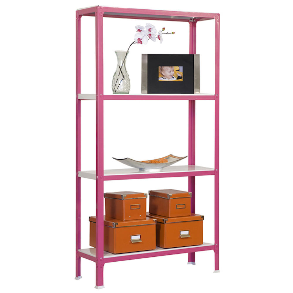 WOHNREGAL LIVING KOALA METAL mit 4 Fachböden | HxBxT 160x100x30cm | Fachlast 150kg | Rosa/Weiß - Rosa, Metall (100/160/30cm) - PROREGAL