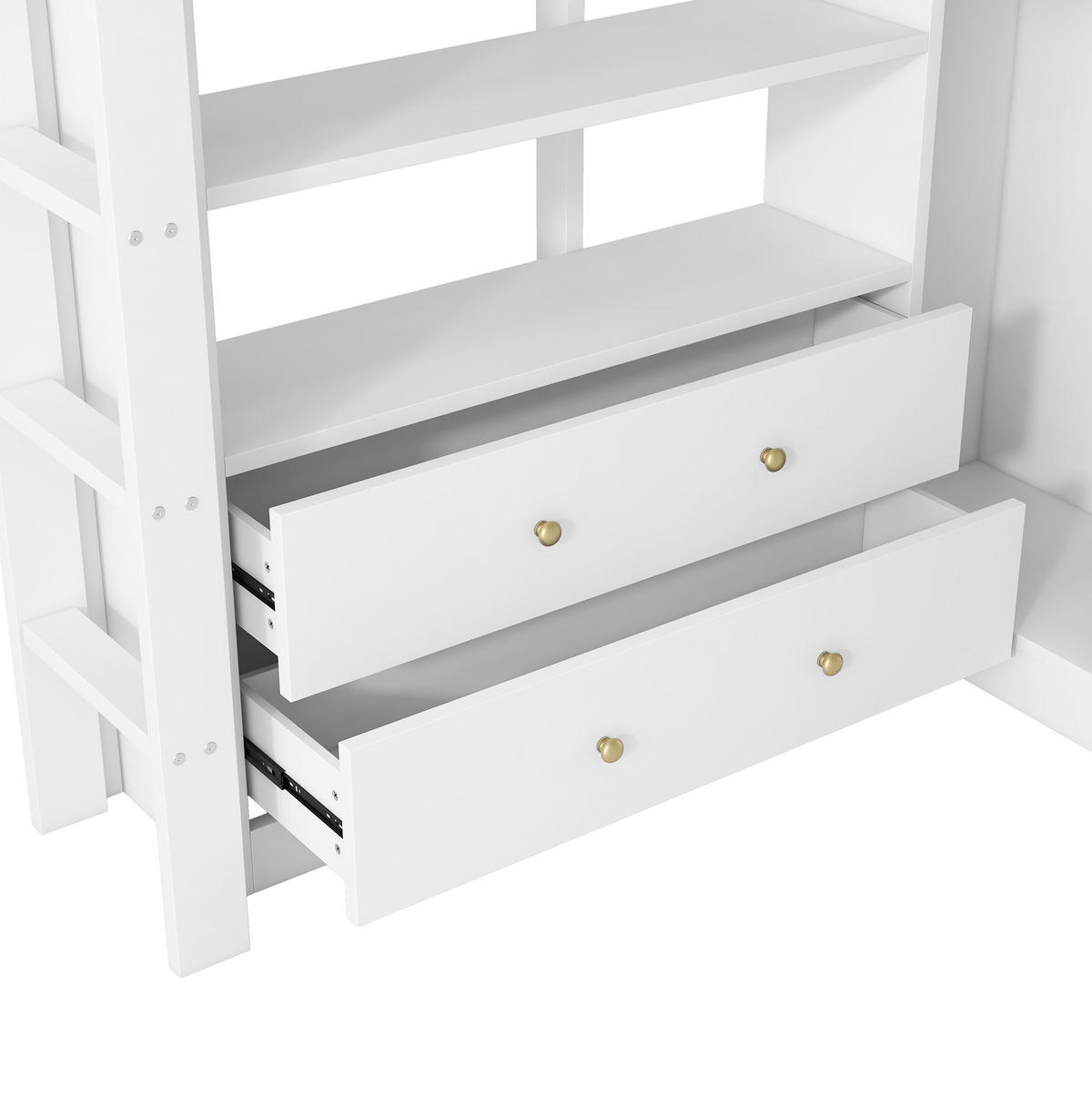 HOCHBETT 140/200 cm, weiß, mit Schreibtisch, 2 Schubladen, Regalen, LED und USB - Weiß, Holz (140/200cm) - MIVRAY