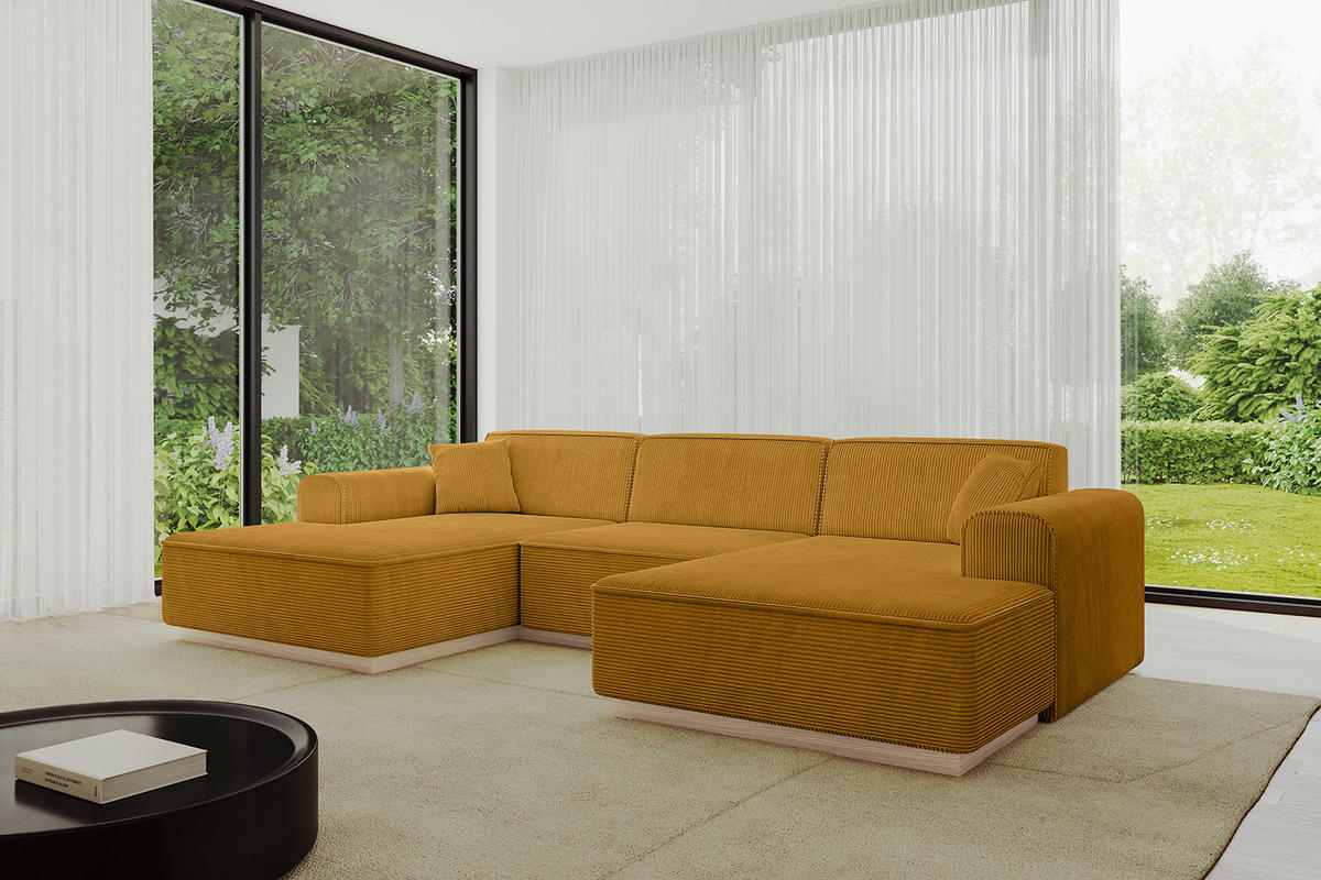 WOHNLANDSCHAFT IREA-U1 - 297x165x81 cm Senfgelb - Currygelb, Holzwerkstoff/Textil (297/81/165cm) - ALTDECOR