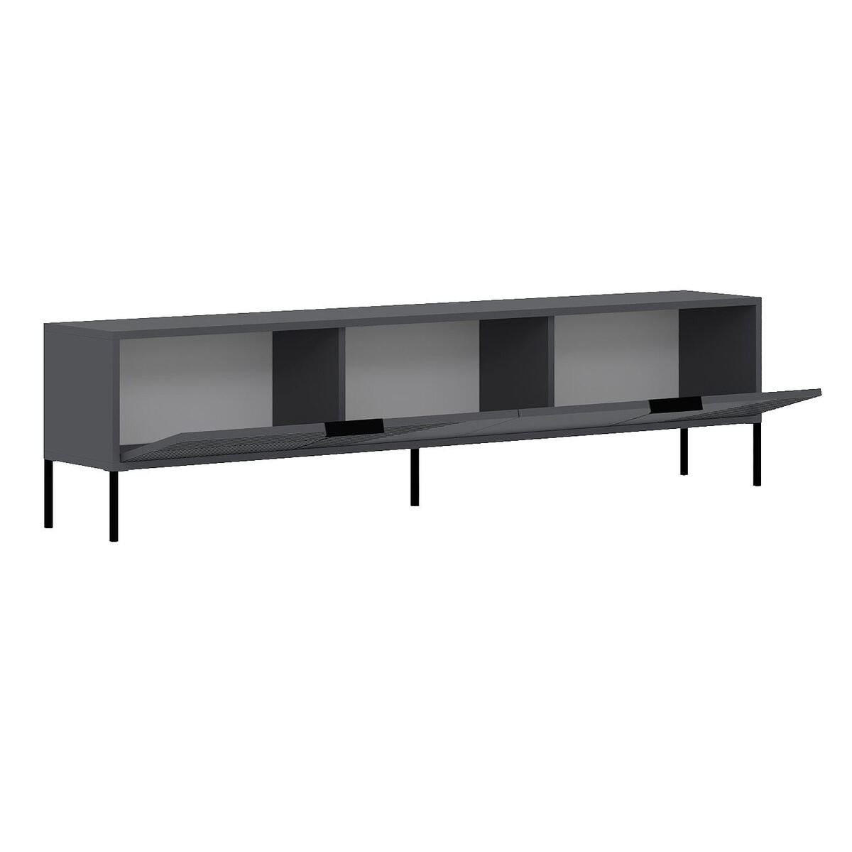 TV-MÖBEL auf Füßen mit 2 klappbaren, gerippten Türen 30/180/45 cm - Anthrazit, Holzwerkstoff (30/45/180cm) - Calicosy