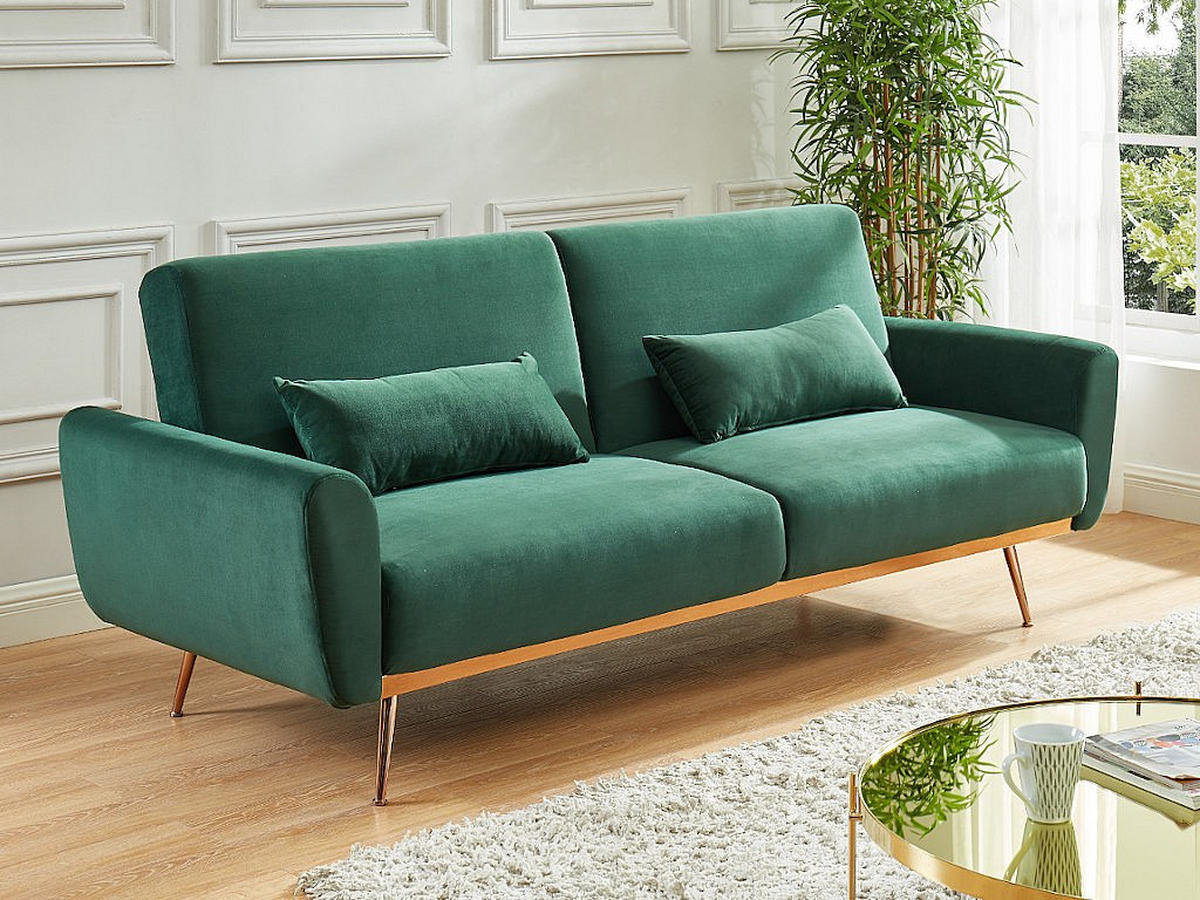 SCHLAFSOFA Klappsofa 3-Sitzer - Samt - Tannengrün - LAUNEI - Grün, Textil (208/86/84cm) - Vente-Unique