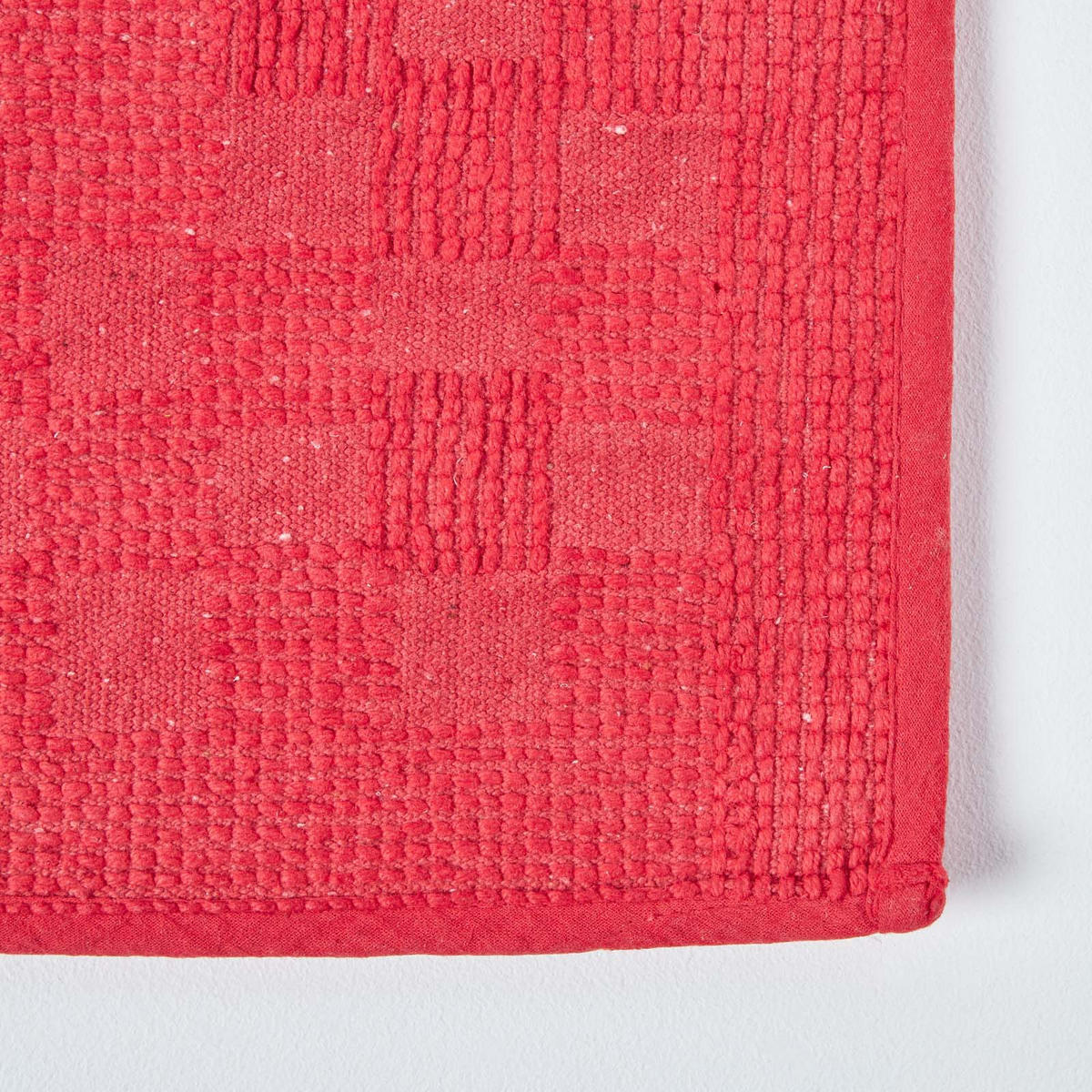 BADEMATTE 45/75 cm Karo-Bordüre, Baumwolle - Rot, Textil (45/75cm) - Homescapes