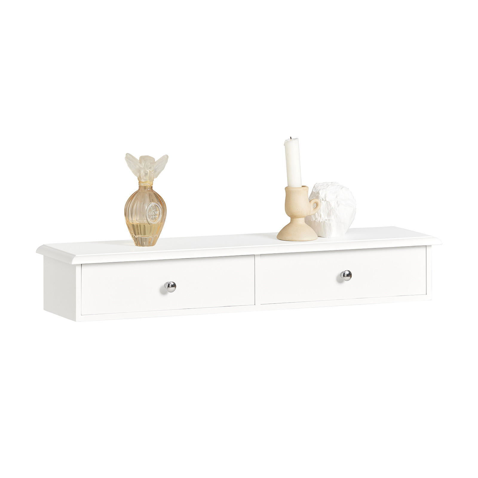 SoBuy POLIČKA se dvěma zásuvkami Bílá 64x15x10cm Minimalistický