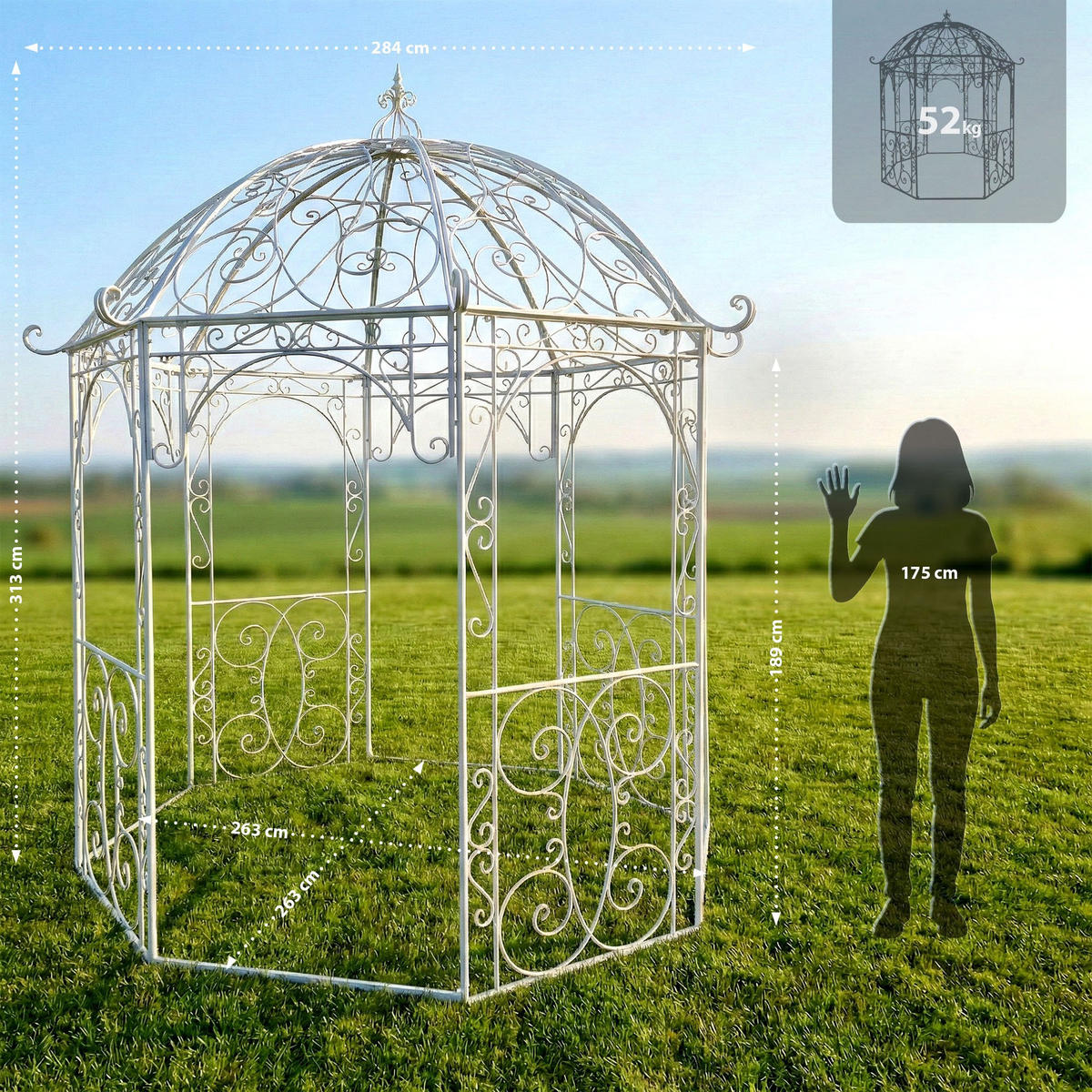 PAVILLON Liv Antik 284x263x313cm Metall Weiß Gartenpavillon - Weiß, Metall (284/313/263cm) - DELUKE