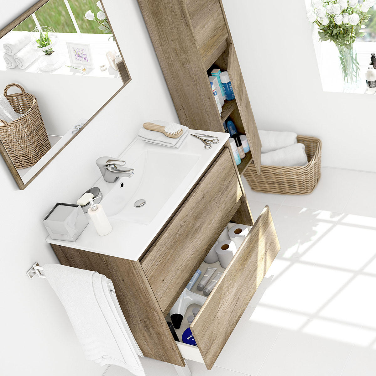 HÄNGESÄULE mit 2 Türen H140 cm - Sonoma Eiche, Holzwerkstoff (26/140/30cm) - Calicosy