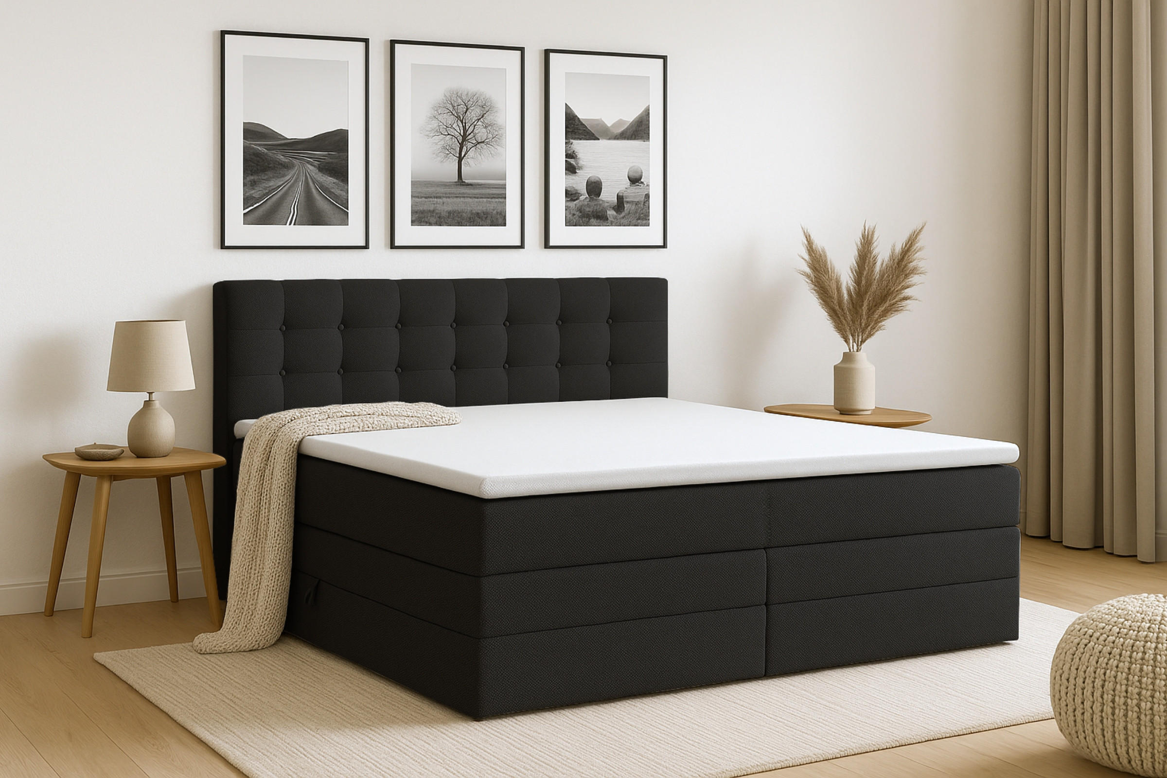 BOXSPRINGBETT SANTE 200/200 in Stoff Schwarz - Schwarz, Holz/Holzwerkstoff (200/200cm) - Deine Möbel 24