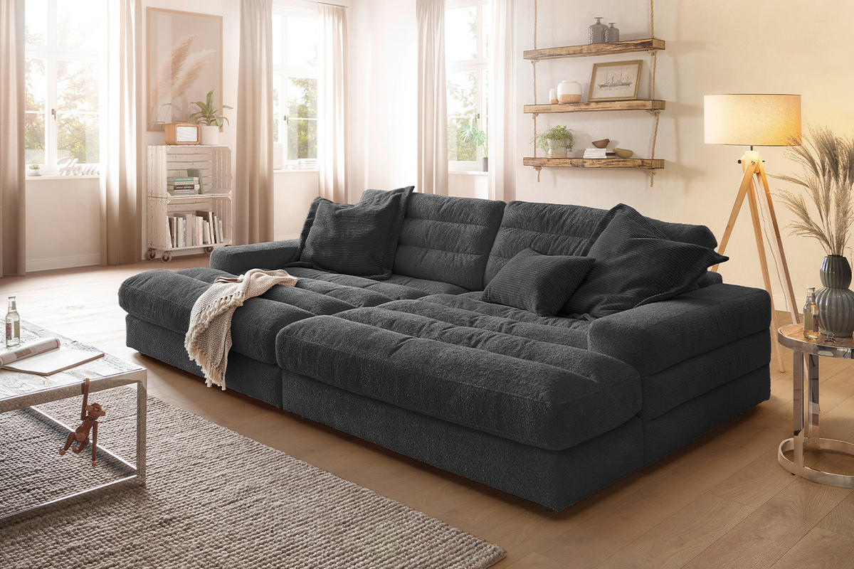 BIG SOFA LANA Schwarz Webstoff - Schwarz, Textil (296/83/178cm) - KAWOLA