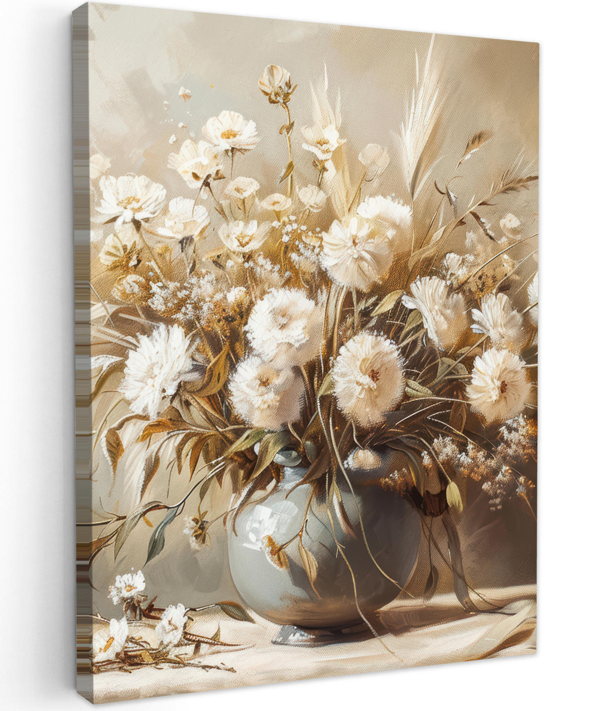 LEINWANDBILD Blumen - Vase - Stilleben - Beige 30x40 cm - Creme, Textil (30/40cm) - MuchoWow