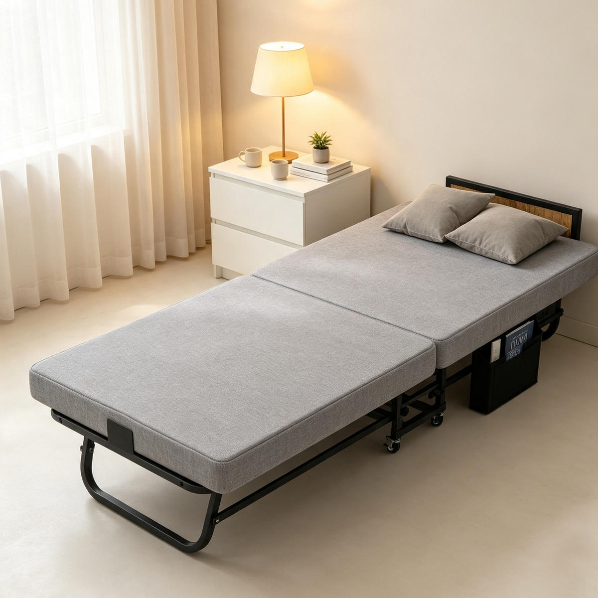 KLAPPBETT 80/190 cm mit Kopfteil und USB-Ladeanschluss, DE-41874, in Schwarz - Grau, Metall (80/190cm) - ComfortXL