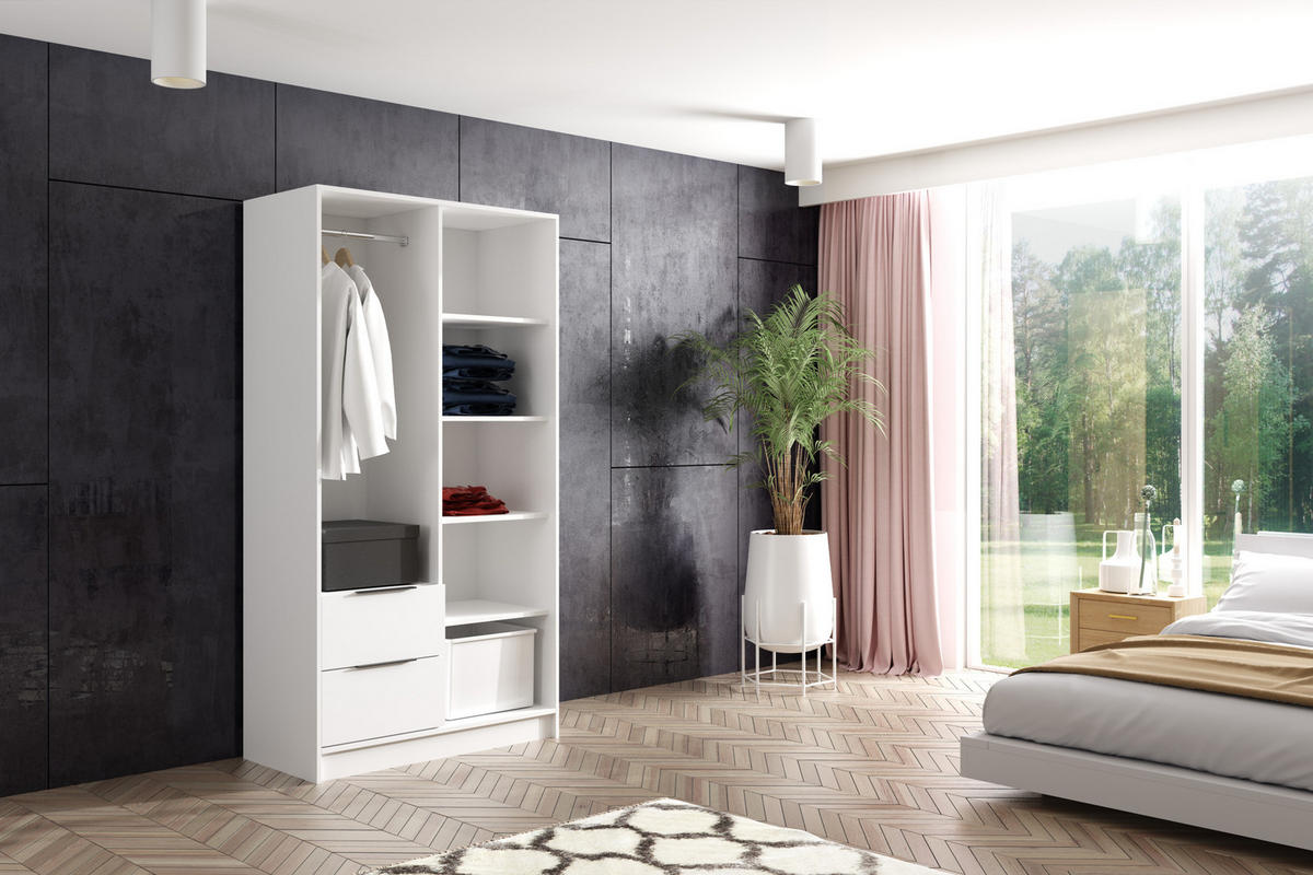 KLEIDERSCHRANK NERA - 120 cm - Weiß|Schwarz|Eiche Artisan - Schwarz/Weiß, Holzwerkstoff (102/200/51cm) - ALTDECOR