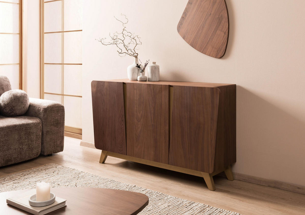 SIDEBOARD Nussbaum-Echtholzfurnier 150x45x85 braun lackiert BUTTERFLY #108 - Braun, Holz (150/85/45cm) - Massivmoebel24