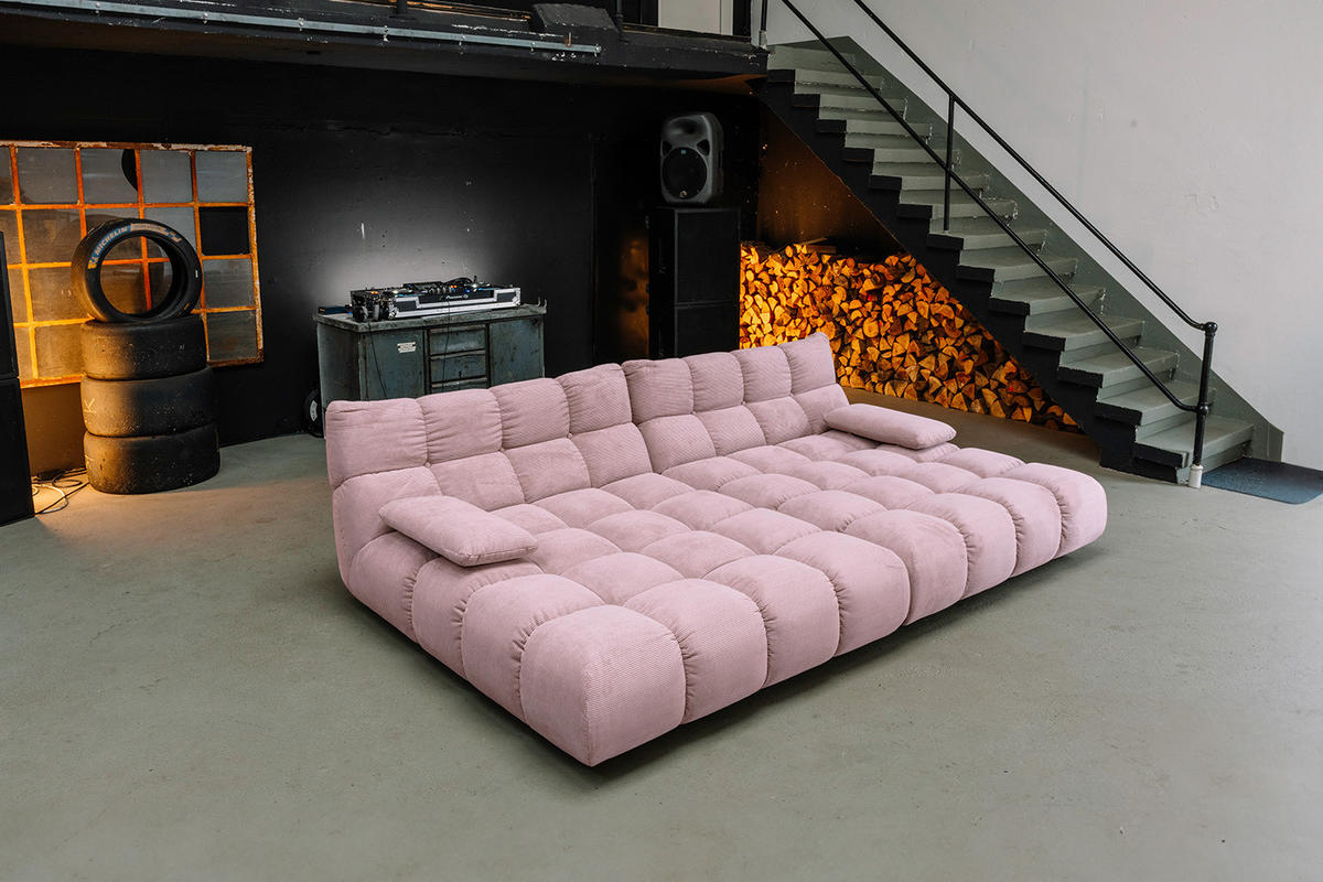 BIG SOFA VIVIEN Pink Cord - Pink/Schwarz, Kunststoff/Textil (296/85/178cm) - KAWOLA