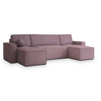WOHNLANDSCHAFT PESANO P Lila Kordstoff mit Schlaffunktion - Lila, Holz (306/85/140cm) - MASSENO