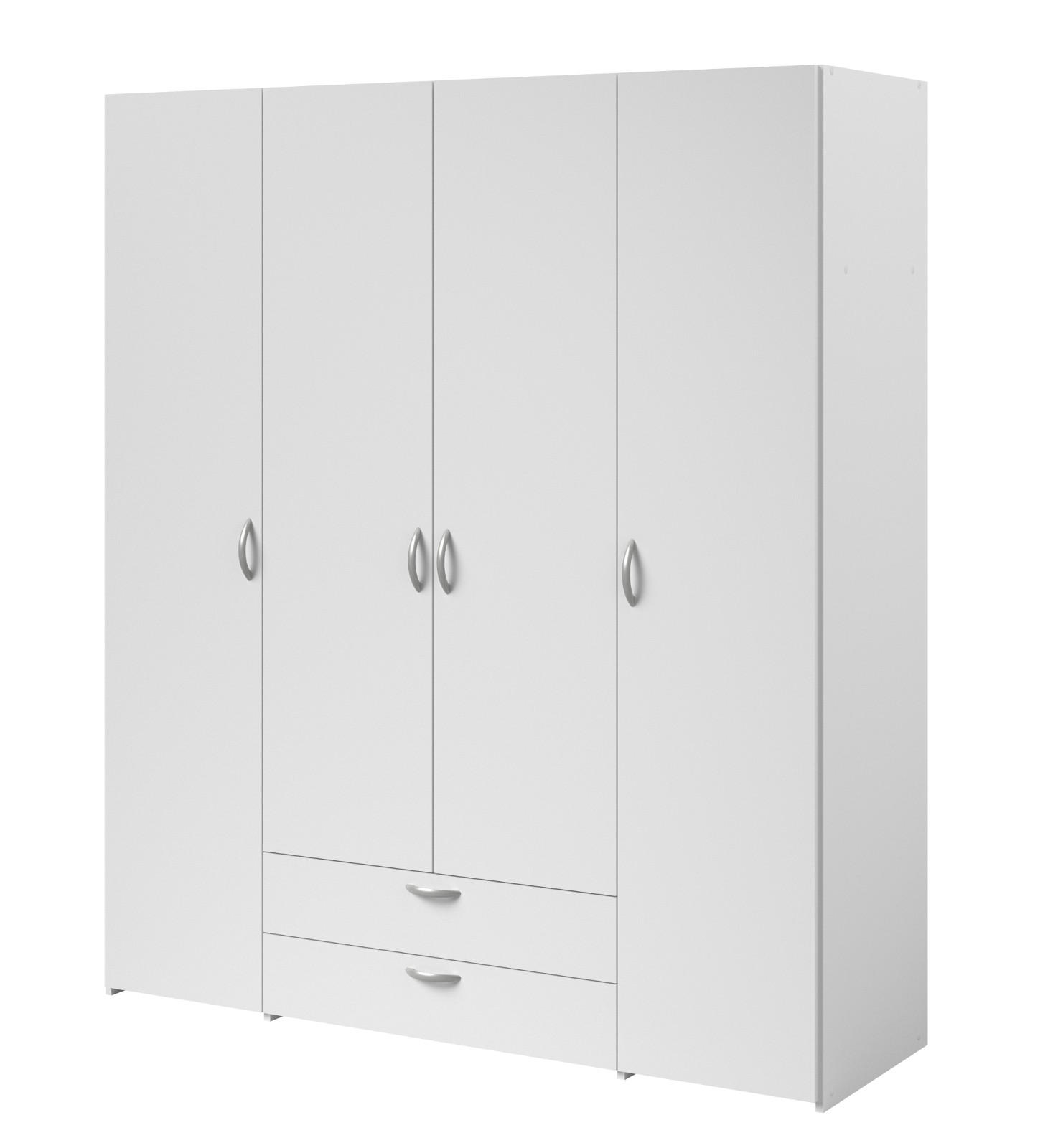 KLEIDERSCHRANK weiß 160 cm 4-türig, Drehtürenschrank - Silberfarben/Weiß, Holzwerkstoff/Kunststoff (160/185/51cm) - Furn.Design