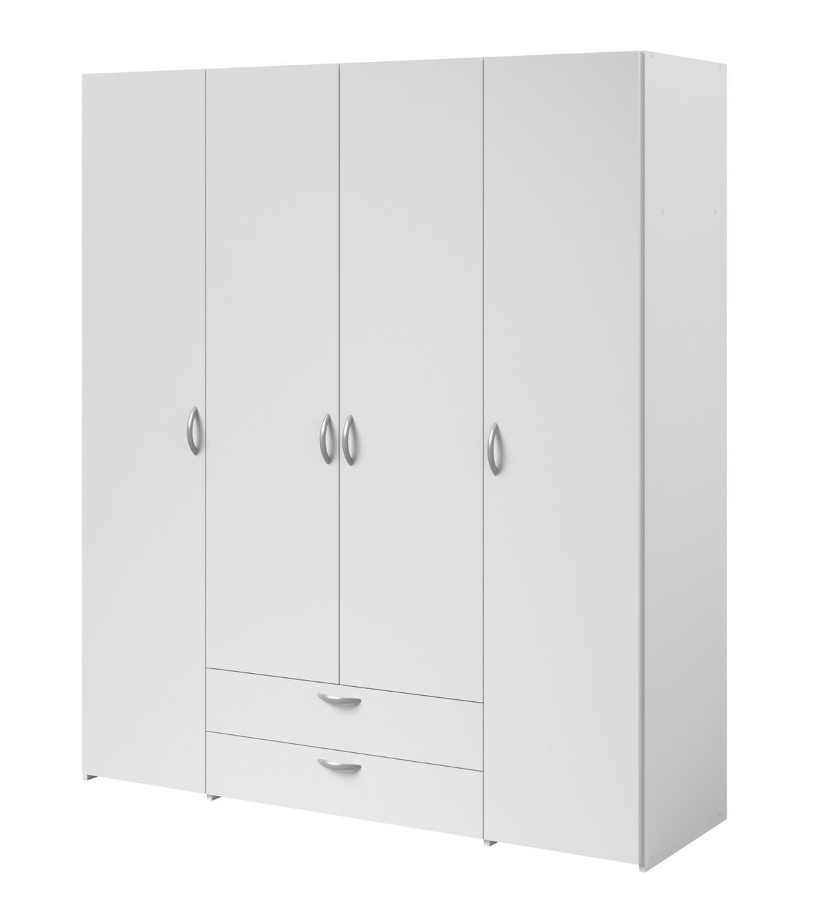 KLEIDERSCHRANK weiß 160 cm 4-türig, Drehtürenschrank - Silberfarben/Weiß, Holzwerkstoff/Kunststoff (160/185/51cm) - Furn.Design