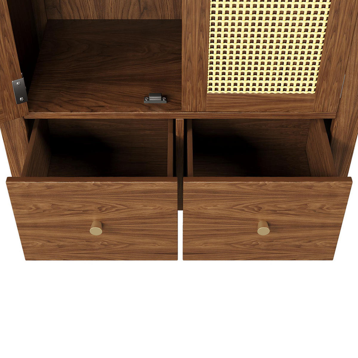 KLEIDERSCHRANK 181x78x45 cm mit Rattan-Flechten in Walnuss - Walnussfarben, Holz (78/181/45cm) - KOMHTOM
