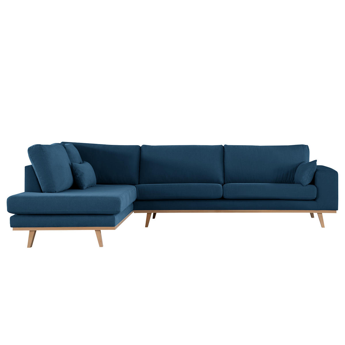 ECKSOFA mit Ottomane - Blau/Buchefarben, Textil (287/219cm) - home24