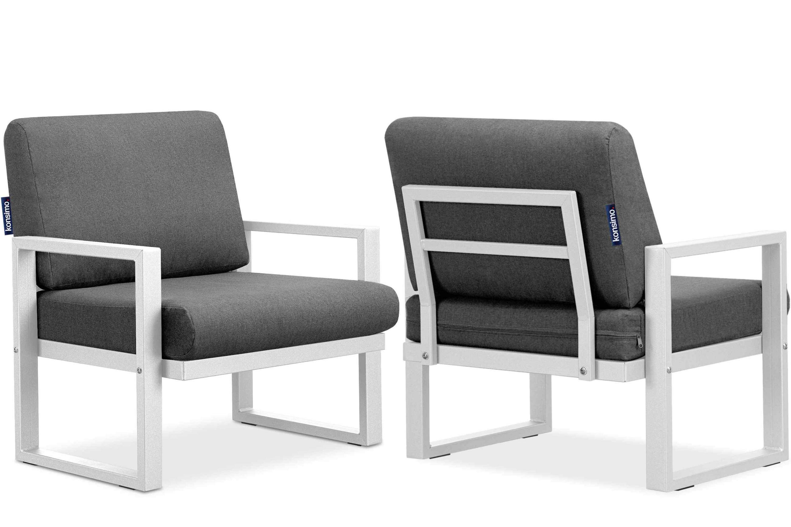 Thumbnail - Konsimo® Terrassenmöbel, Weiß, Grau, Metall, 4-Sitzer, L-Form, Gartenmöbel, Gartenmöbel-Sets