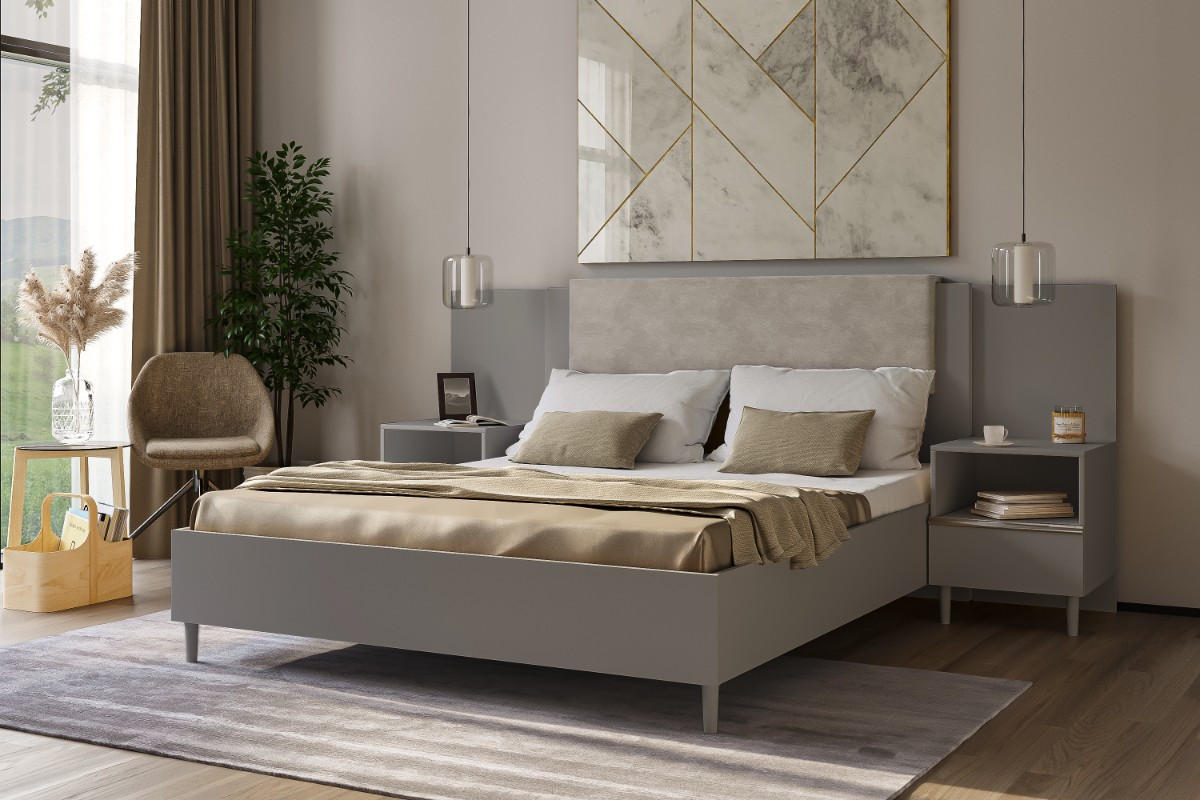 DOPPELBETT Luk III 160/200 cm ohne Matratze, Lattenrost, Bettkasten, grau, beige - Beige/Grau, Kunststoff (160/200cm) - Margaret Hadas24