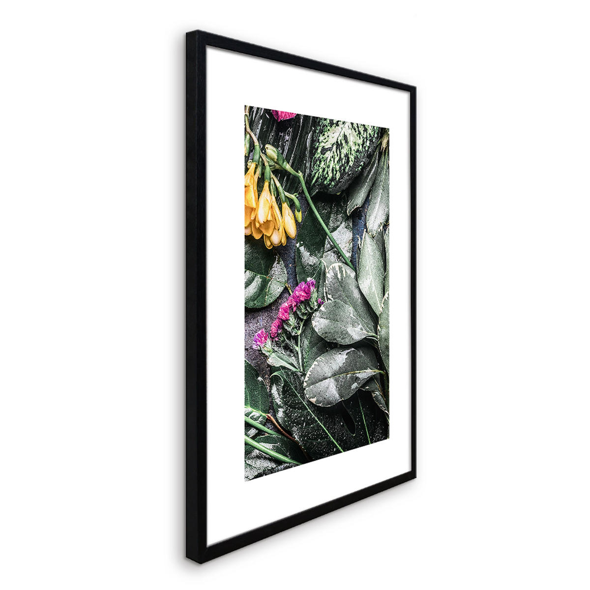POSTER mit Rahmen 50x70 cm Tropische Blüten Grün - Beige, Holz (51/71cm) - artissimo