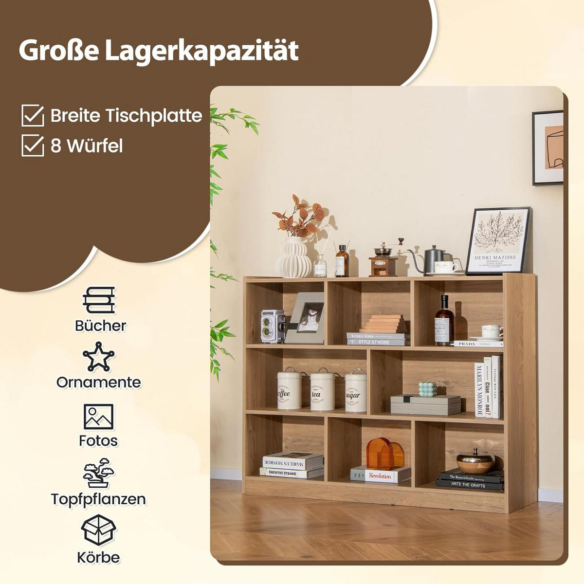 BUCHERREGAL Braun - Braun, Holz (32/93/122cm) - COSTWAY