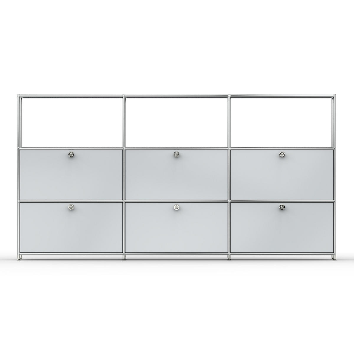 HOCHSCHRANK, 3 offene Fächer, 6 Klappen, Breite 227 cm, Lichtgrau - Chromfarben/Silberfarben, Metall (40/118/227.2cm) - Versee