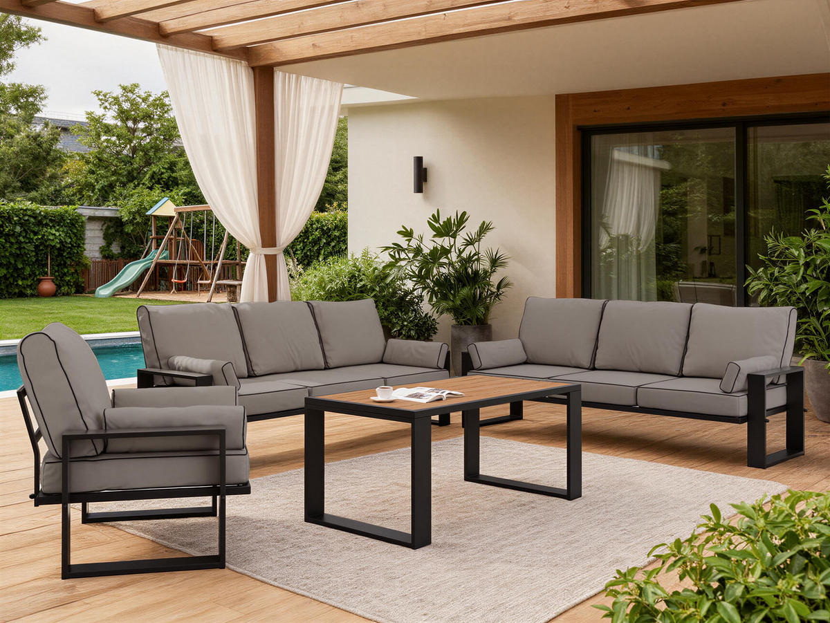GARTENMÖBEL-SET ELBA: 1x Tisch, 2x Sofa, 1x Sessel - Grau - Grau, Textil - MKS