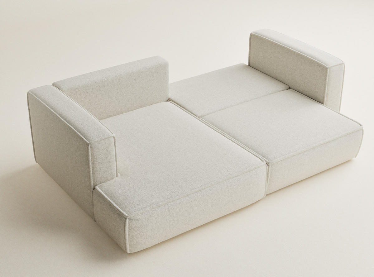 ECKSOFA MIT SCHLAFFUNKTION Velto Creme Webstoff - Creme/Schwarz, Holz/Holzwerkstoff (152/250cm) - Maison de Reve