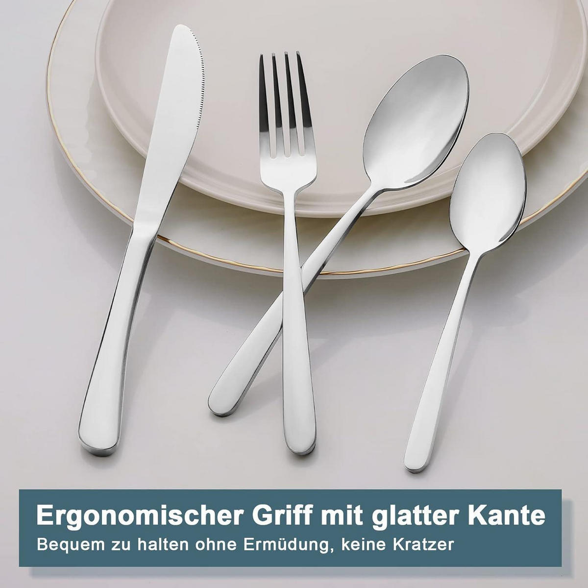 BESTECKSET 60-teilig für 12 Personen Edelstahl Hochglanzpoliert - Silberfarben, Metall