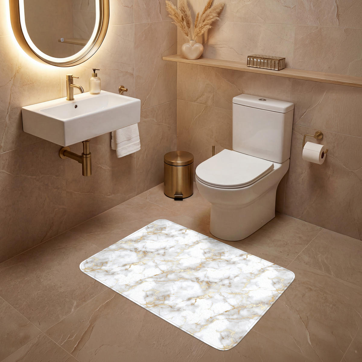 WC PŘEDLOŽKA Zlaté žilky - Mramor - Bílý 90x60 cm - bílá, textil/plast (90/1cm) - OnlyWow