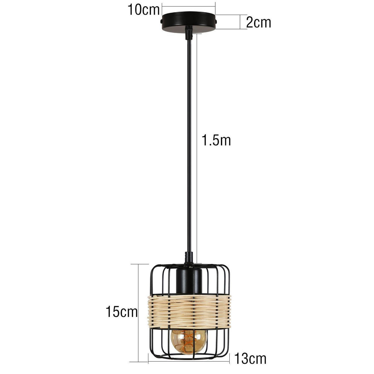 HÄNGELEUCHTE Greta 1-flammig 13/13/150 cm - Schwarz, Metall (13/13/150cm) - Nettlife