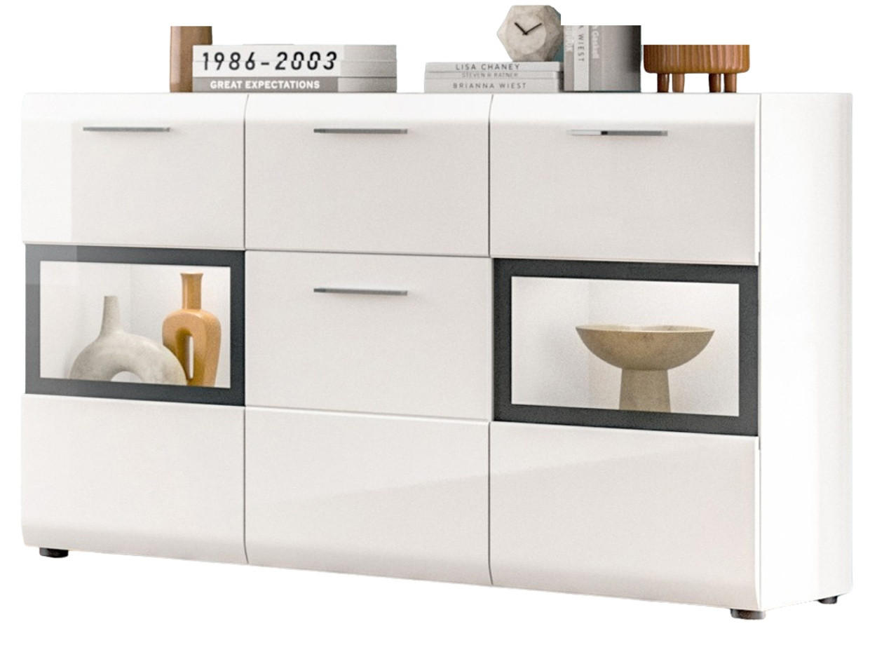 SIDEBOARD weiß Hochglanz 125 x 81 cm, Kommode mit viel Stauraum - Weiß Hochglanz/Silberfarben, Holzwerkstoff/Kunststoff (125/81/37cm) - Inn.Furn