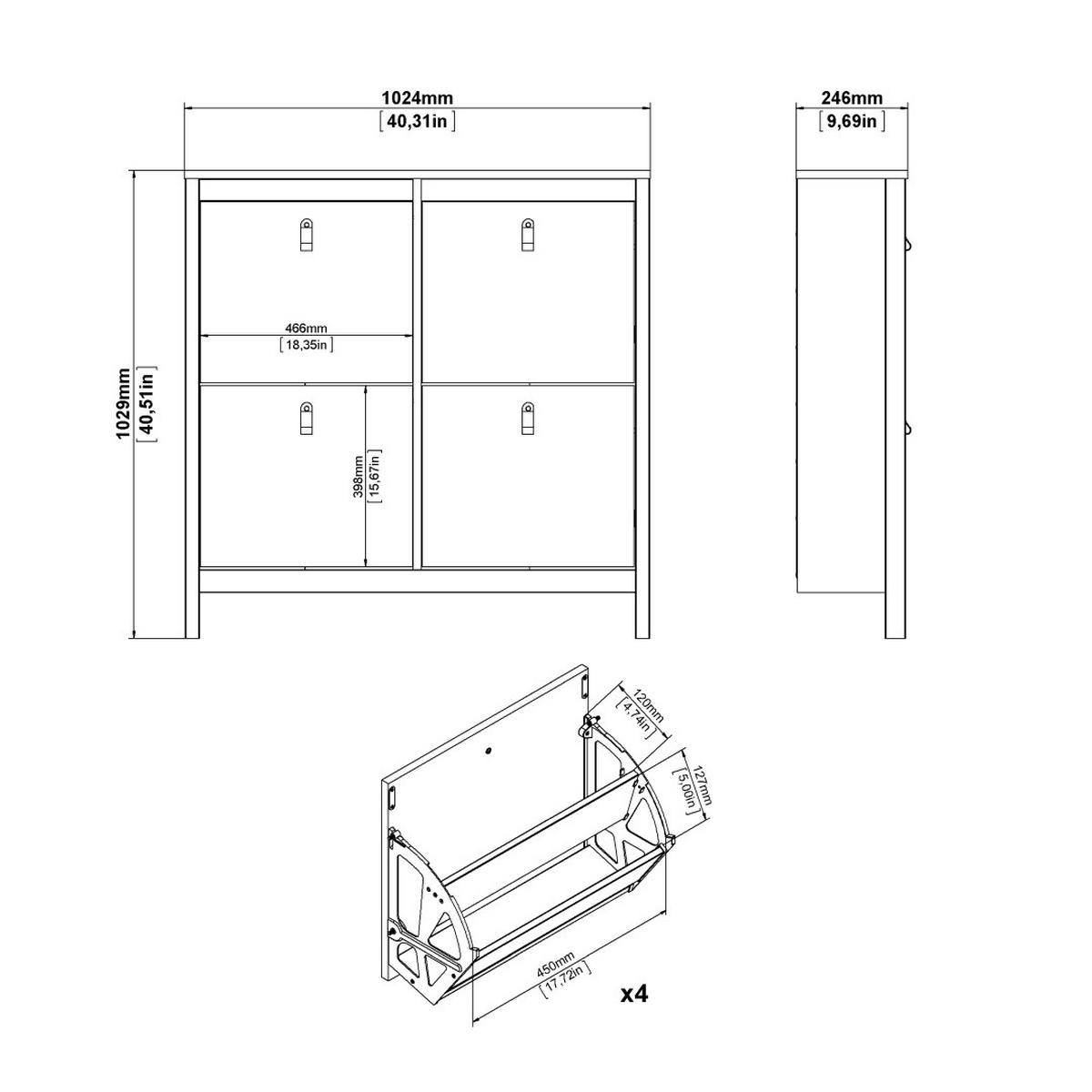 SCHUHSCHRANK, Madrid, Schwarz, Melamin., 103 x 25 x 103 cm - Schwarz, Holzwerkstoff (103/103/25cm) - ebuy24