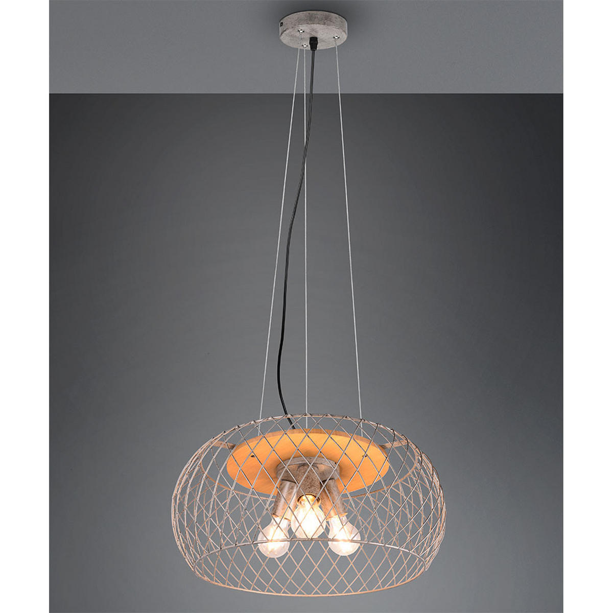 PENDELLEUCHTE Metall Silber rund Drahtgeflecht - Silberfarben, Holz (50/50/150cm)