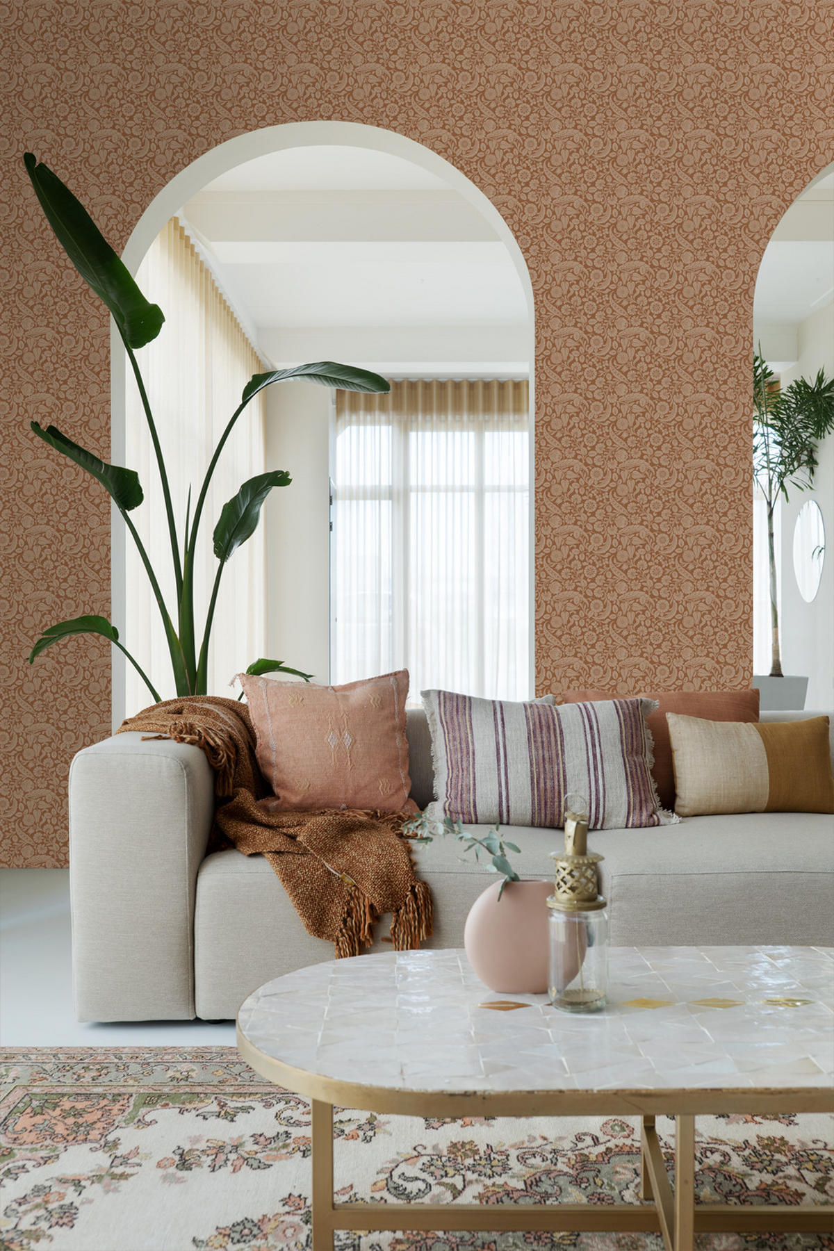 TAPETE Blumenmuster 50 x 900 cm - Terracotta, Papier (50/900cm) - ESTAhome