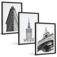 BILDER SET 3er Set - 40x60 cm Schwarzer Rahmen - Architektonische Schwarz-Weiß-Gebäude - Schwarz, Kunststoff (40/60cm) - TULUP