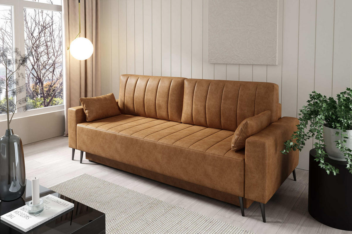 SCHLAFSOFA - Sofa Retros - Mustard (Goya 06) - Dunkelorange, Holz (229/95/99cm) - Möblo