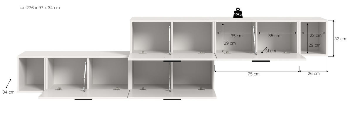 WOHNWAND The One weiß 276/34/97 cm - Weiß, Holzwerkstoff (276/97/34cm) - Xonox