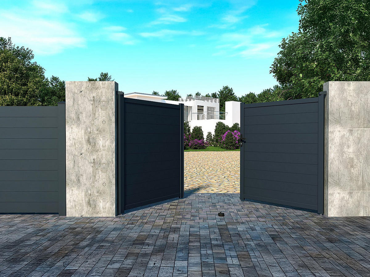 FLÜGELTOR - 300cm x 4.6cm - Aluminium - anthrazitgrau - NAZARIO - Anthrazit, Metall (300/176cm) - Vente-Unique