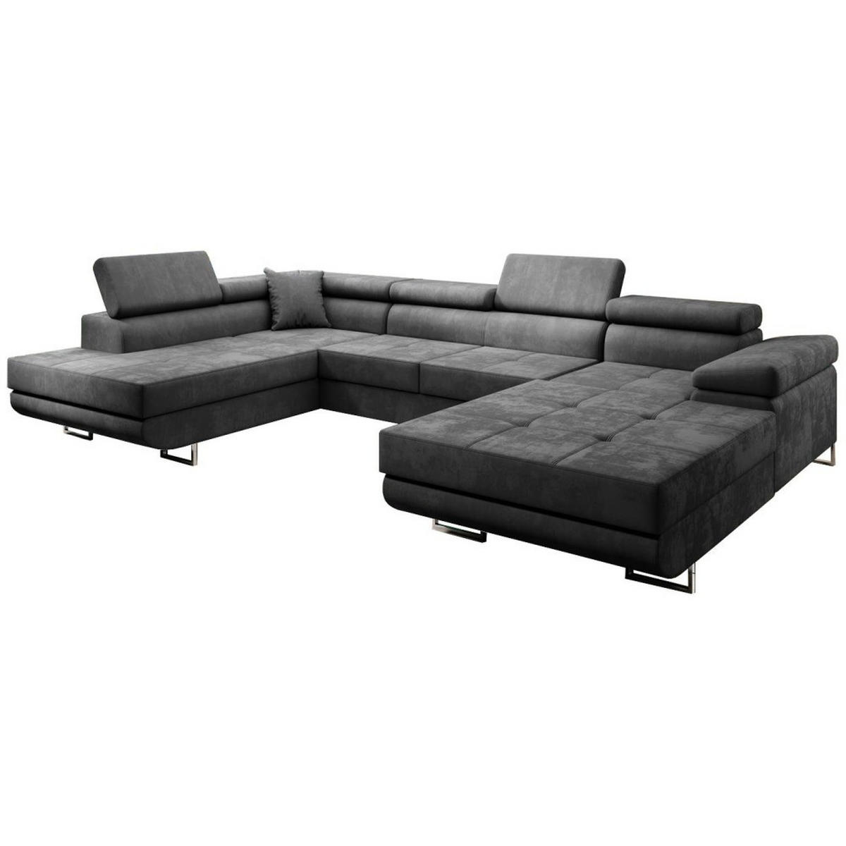 WOHNLANDSCHAFT Vild mit verstellbaren Kopfstützen, Grau, links - Chromfarben/Grau, Textil (350/90/205cm) - Beautysofa