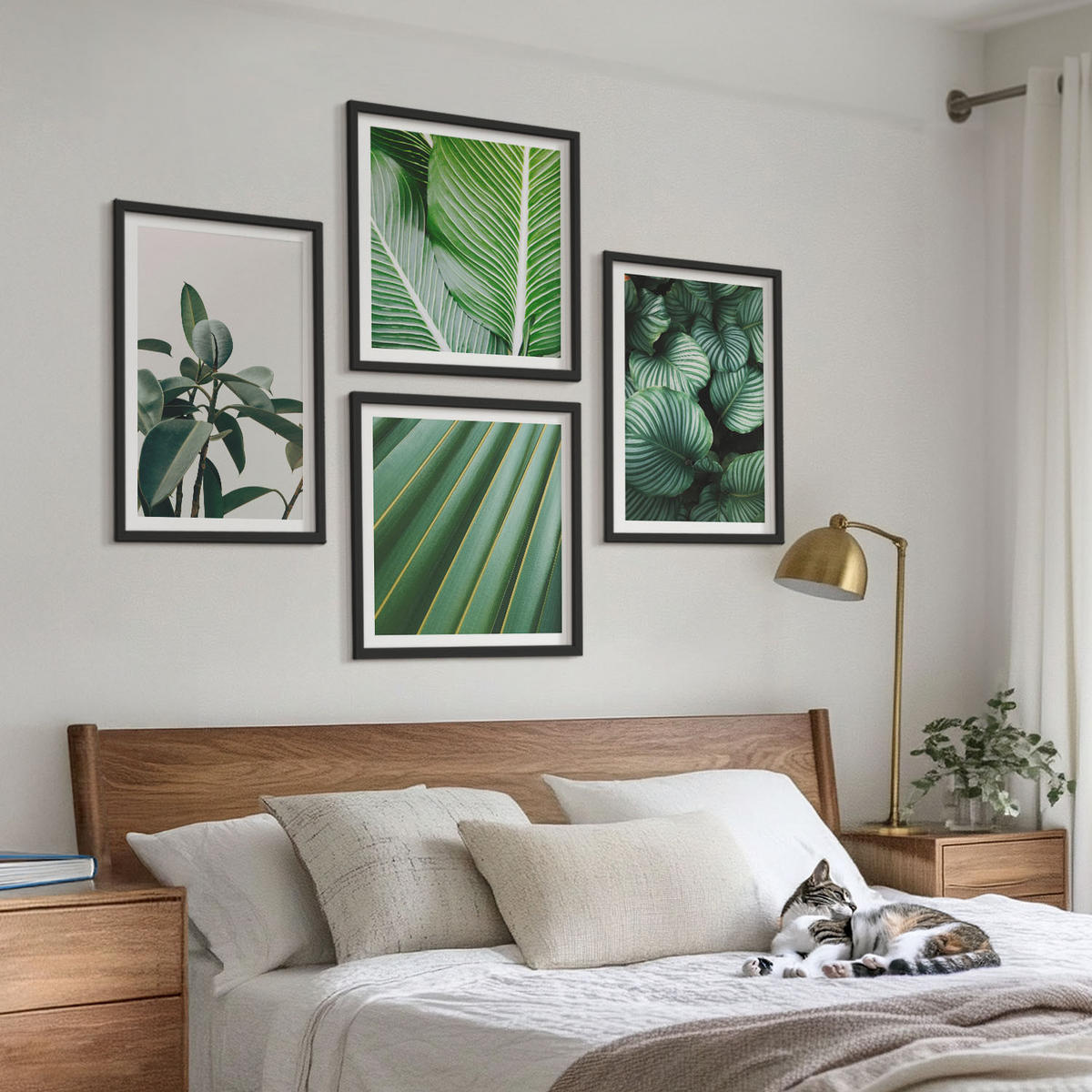 WANDBILDER 4er-Set - 50x50 cm & 40x60 cm Schwarzer Rahmen - Tropische Blätter in Grün - Schwarz, Kunststoff (50/50cm) - ArtPrintCave