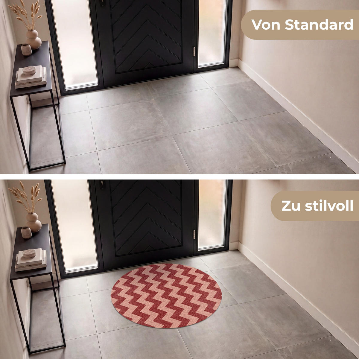 ROHOŽKA Klikatá - Pruhy - Vzor - Červená 90x90 cm - bordeaux, textil/umělá hmota (90/0.4cm) - MuchoWow