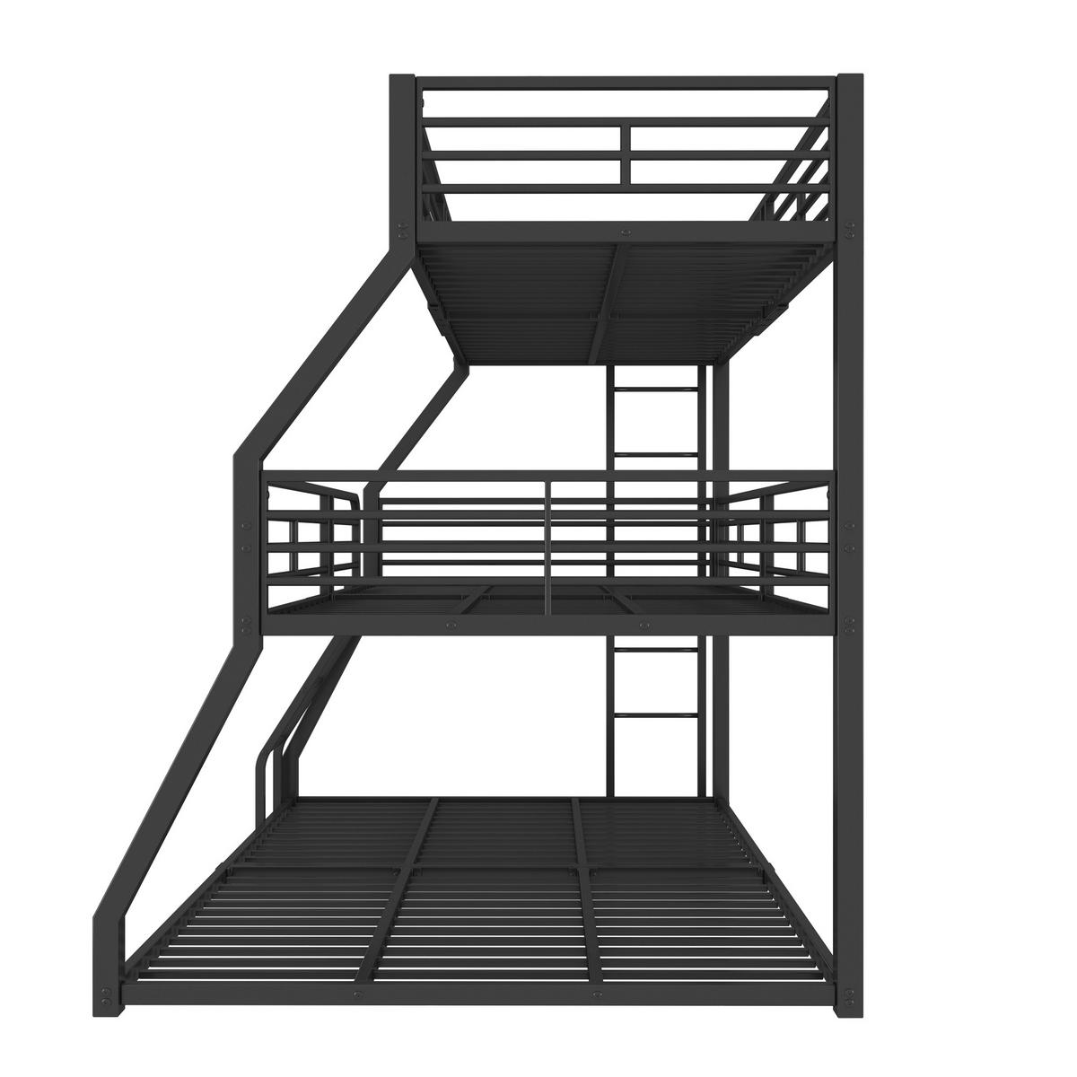 ETAGENBETT 90x200cm + 120x200cm + 140x200cm Schwarz Metall Dreifach - Schwarz, Metall (140/200cm) - FLIEKS