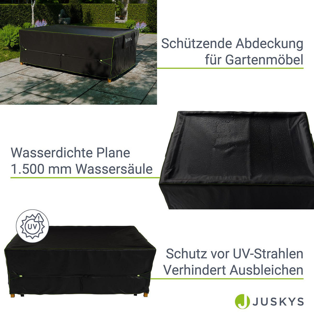 GARTENMÖBELABDECKUNG CoverSafe Pro schwarz - Schwarz, Kunststoff (180/90/270cm) - Juskys