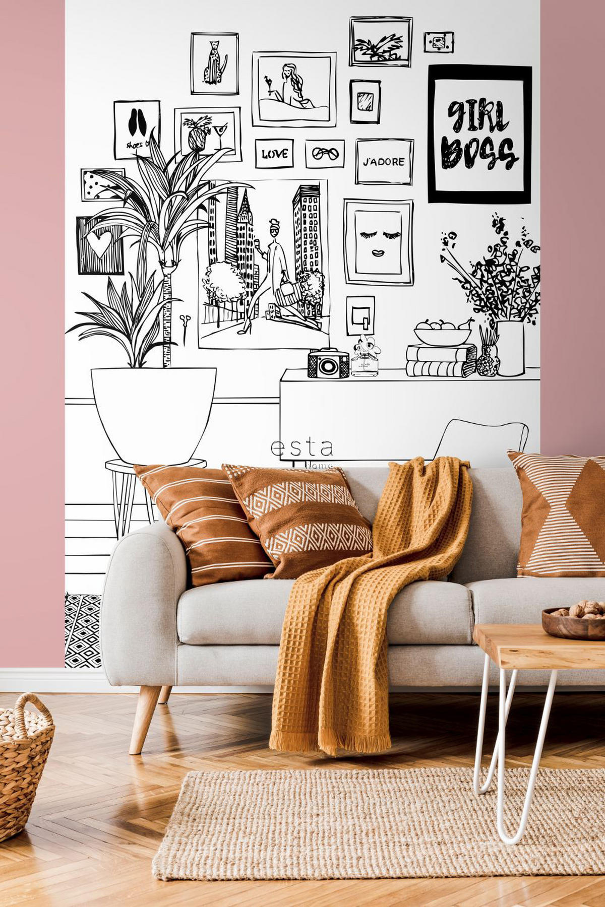 FOTOTAPETE Wohnzimmerzeichnung 186 x 279 cm - Schwarz, Papier (186/279cm) - ESTAhome