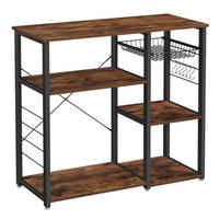 KÜCHENREGAL Holzoptik Metall Dunkelbraun Schwarz mit Haken & Korb 90x40x84 cm - Dunkelbraun/Schwarz, Holzwerkstoff/Metall (90/84/40cm) - Begryf