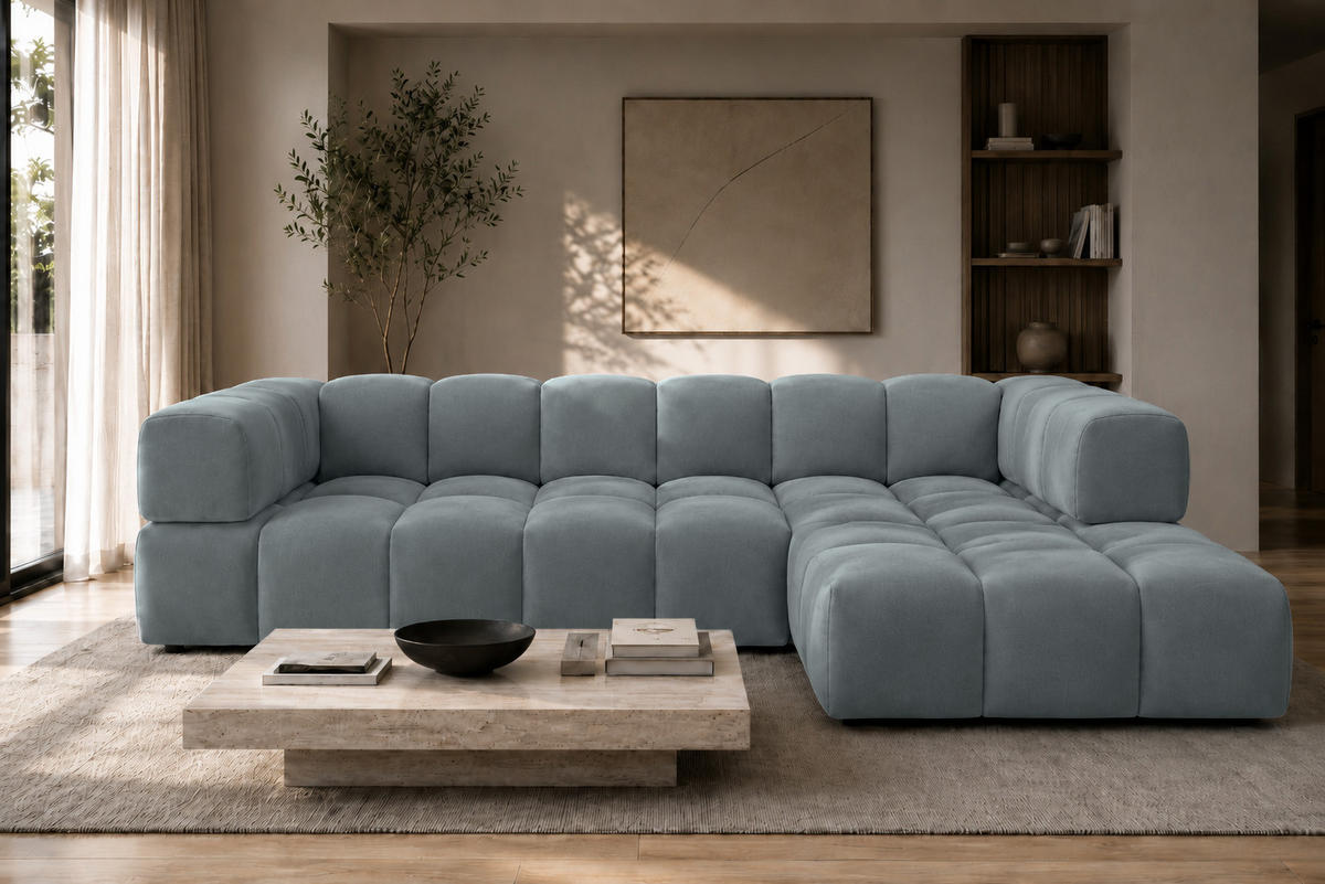 ECKSOFA L-Form, Veloursstoff Bluvel, Blaugrau, Rechts, Averro XL - Blaugrau, Holz (320/150cm) - Kaiser Möbel