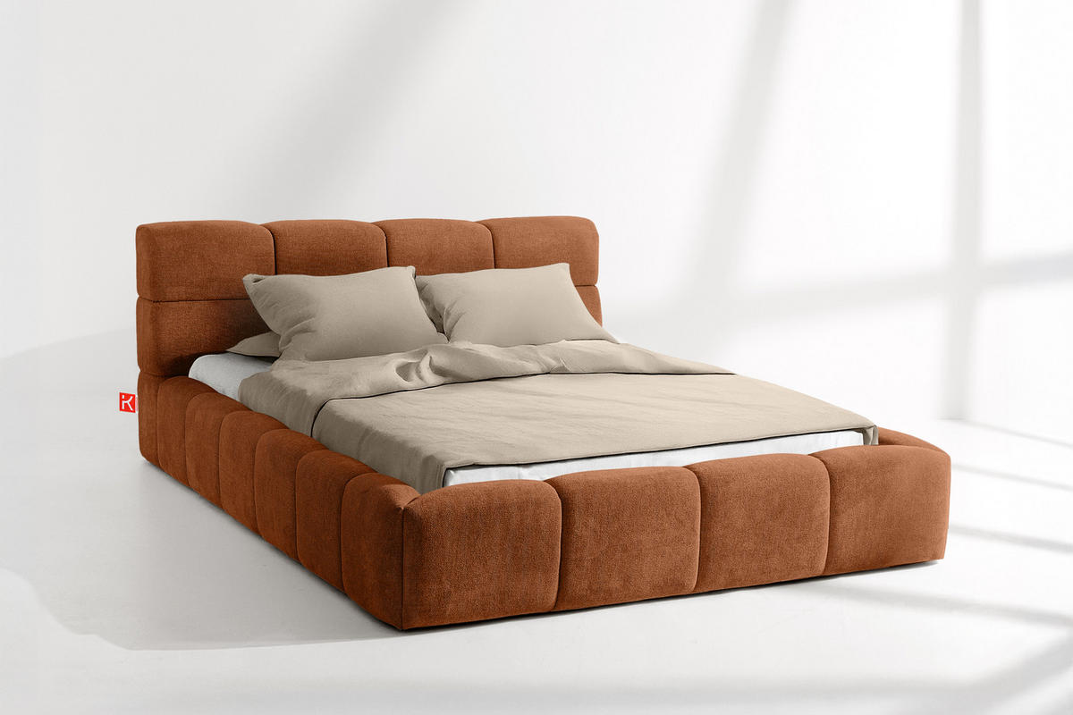 POLSTERBETT AERI 140/160/180/200 mit Rahmen und Bettkasten, orange - Orange, Holz/Holzwerkstoff (140/200cm) - KONSIMO®