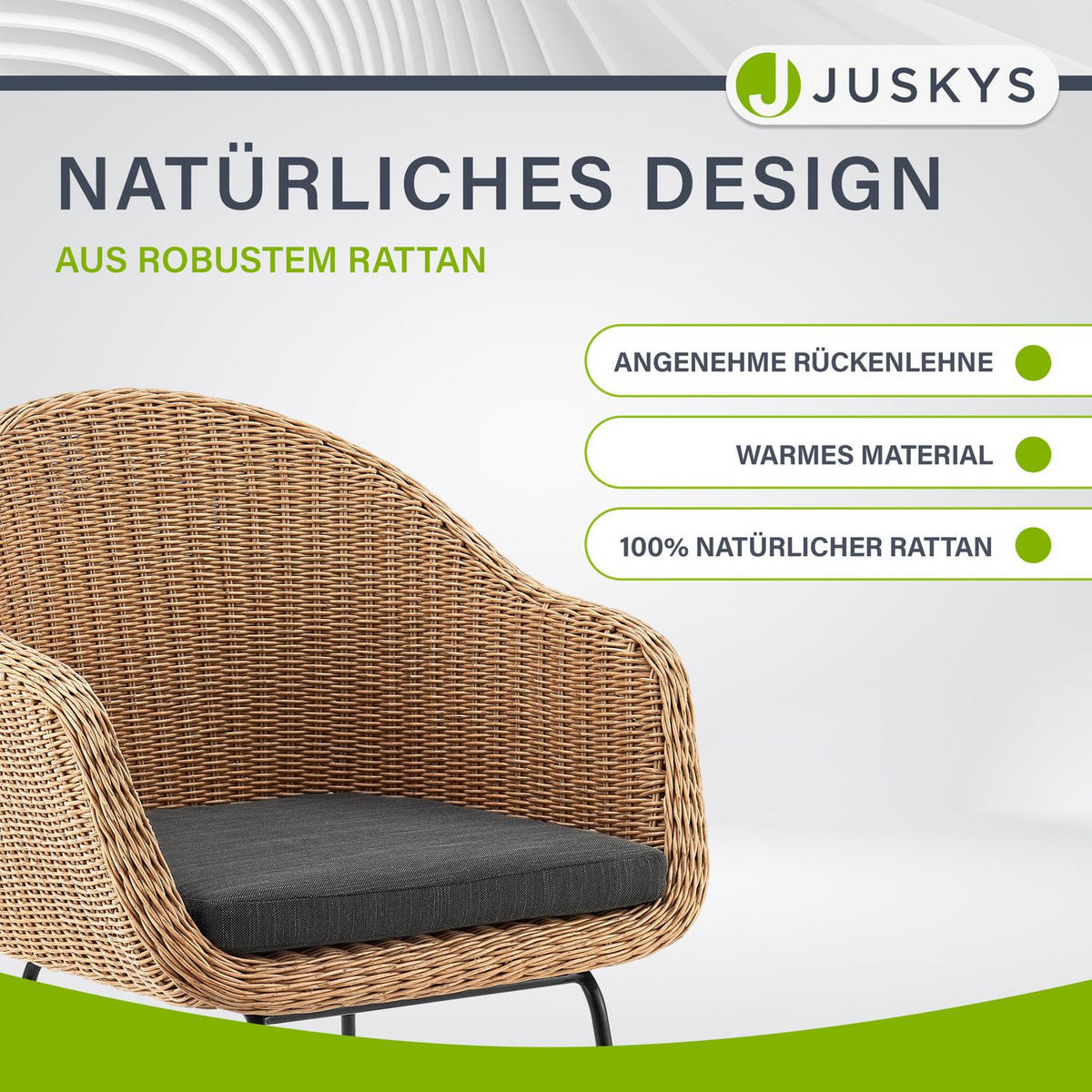 GARTENSTUHL Cody 2er-Set - Braun, Naturmaterialien (57/82/59cm) - Juskys