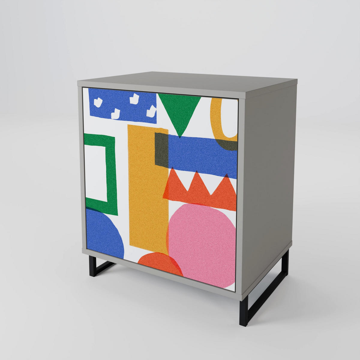 SIDEBOARD GEOMETRIC GLIMMER, Grau, 57,5x42x72,5 cm, Schwarze Metallfüße - Multicolor/Schwarz, Holzwerkstoff/Metall (57.5/72.5/42cm) - SpaceRebels